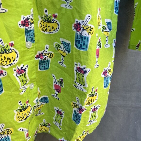 The Company Store 100% Cotton Lime Green Martini Drinks Alcohol Pajama Shirt - Picture 3 of 5